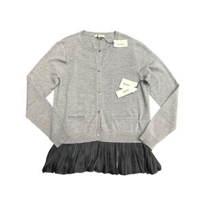 RHIE Sweater Cardigan NWT $375 Gray Medium 100% Wool Classic Knit #N10-3 READ